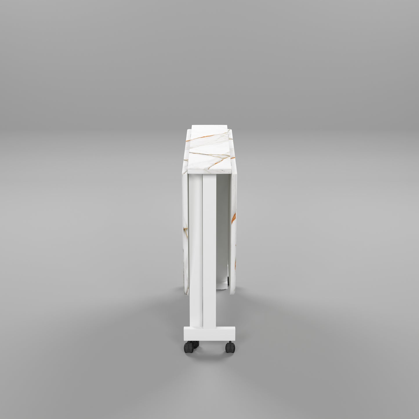 Folding Dining Table( Italian, White with Gold Marble, White Metal Frame)