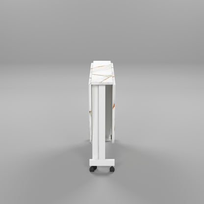 Folding Dining Table( Italian, White with Gold Marble, White Metal Frame)