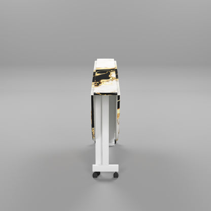 Folding Dining Table( Round, White and Black with Gold Marble, White Metal Frame)