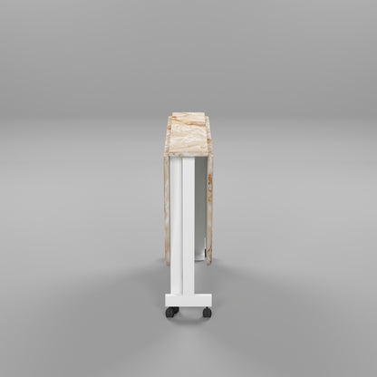 Folding Dining Table( Italian, Gold Marble, White Metal Frame)
