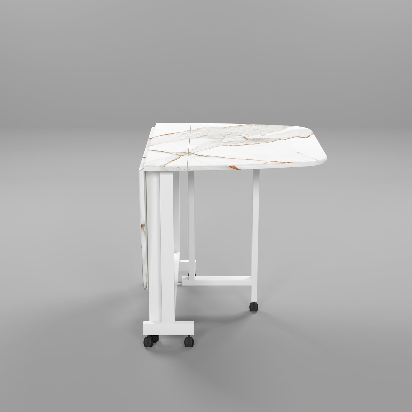 Folding Dining Table( Italian, White with Gold Marble, White Metal Frame)