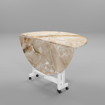Folding Dining Table( Round, Gold Marble, White Metal Frame)