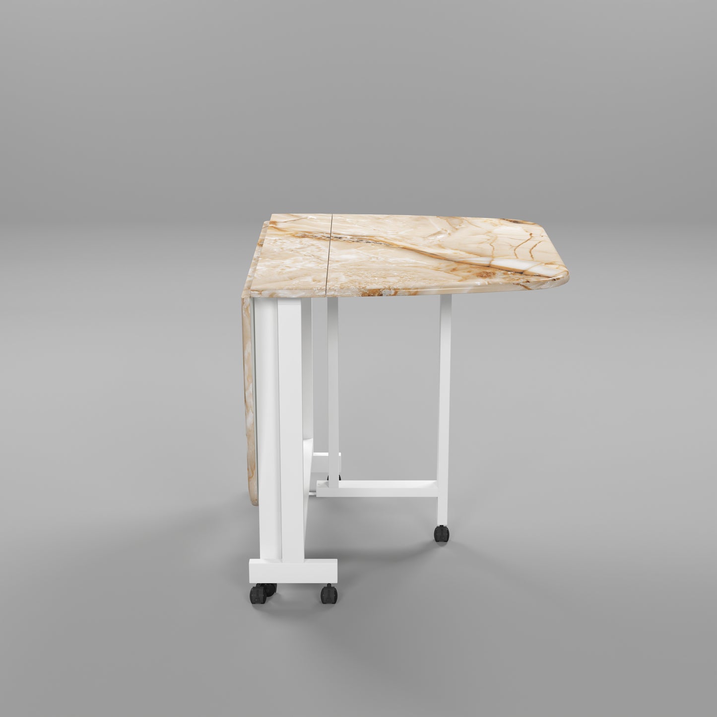 Folding Dining Table( Italian, Gold Marble, White Metal Frame)