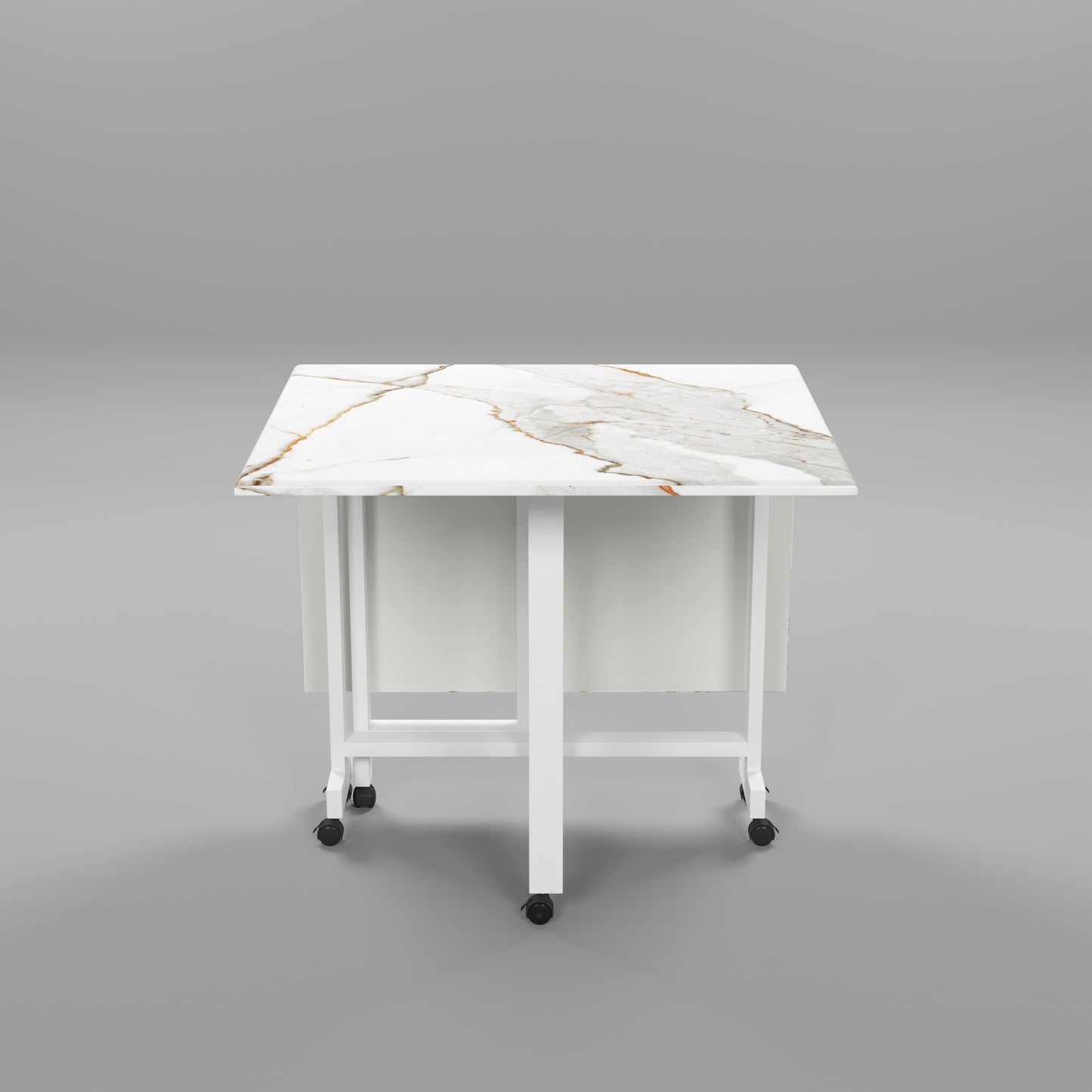 Folding Dining Table(Rectangular, White with Gold Marble, White Metal Frame)