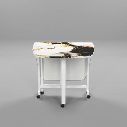 Folding Dining Table( Italian, White and Black with Gold Marble, White Metal Frame)