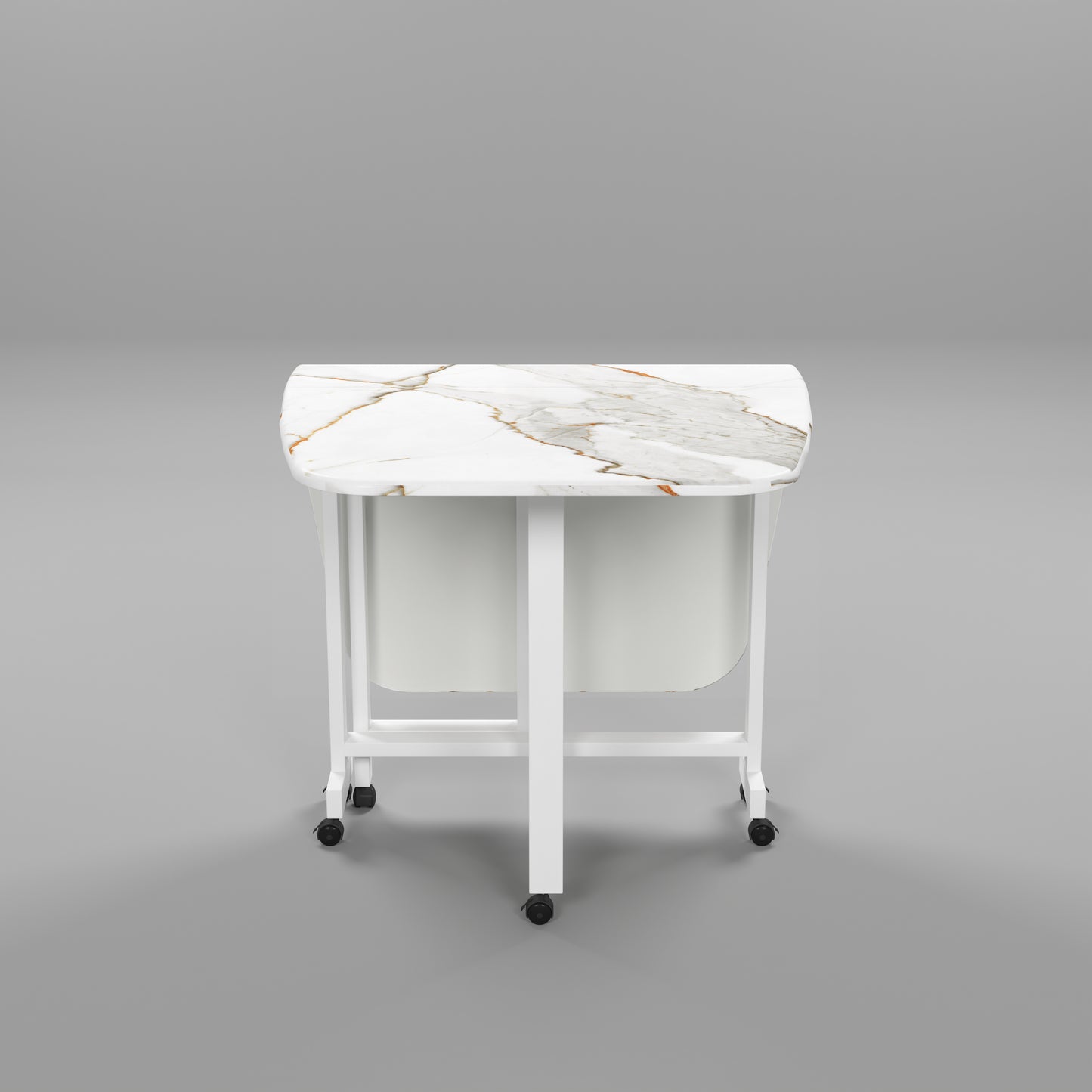 Folding Dining Table( Italian, White with Gold Marble, White Metal Frame)