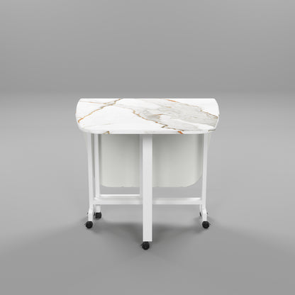 Folding Dining Table( Italian, White with Gold Marble, White Metal Frame)