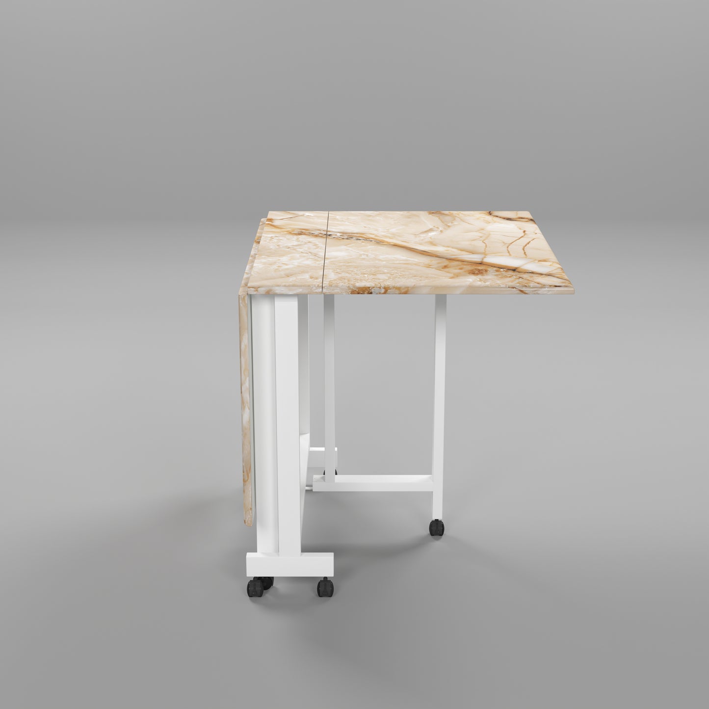Folding Dining Table(Rectangular, Gold Marble, White Metal Frame)