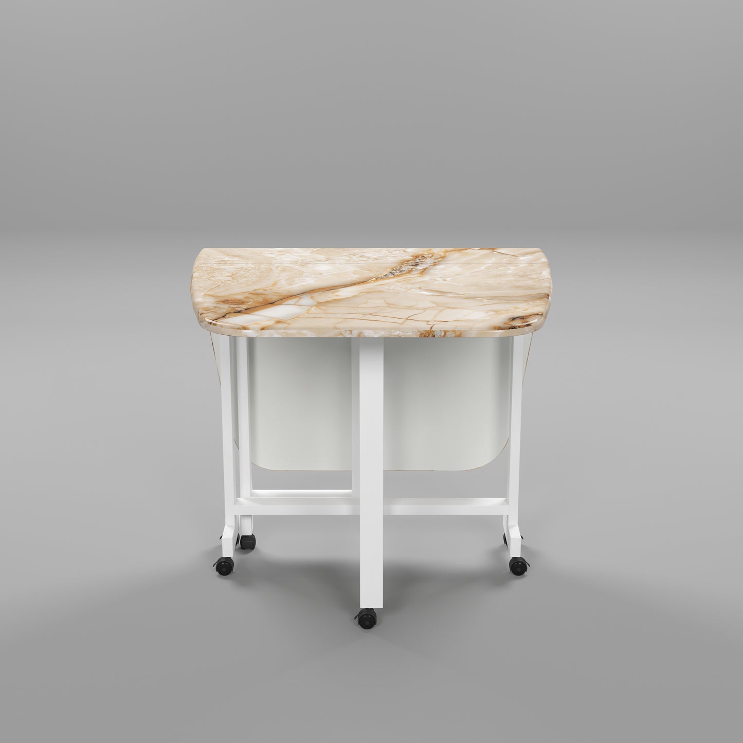 Folding Dining Table( Italian, Gold Marble, White Metal Frame)