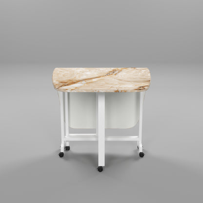 Folding Dining Table( Italian, Gold Marble, White Metal Frame)