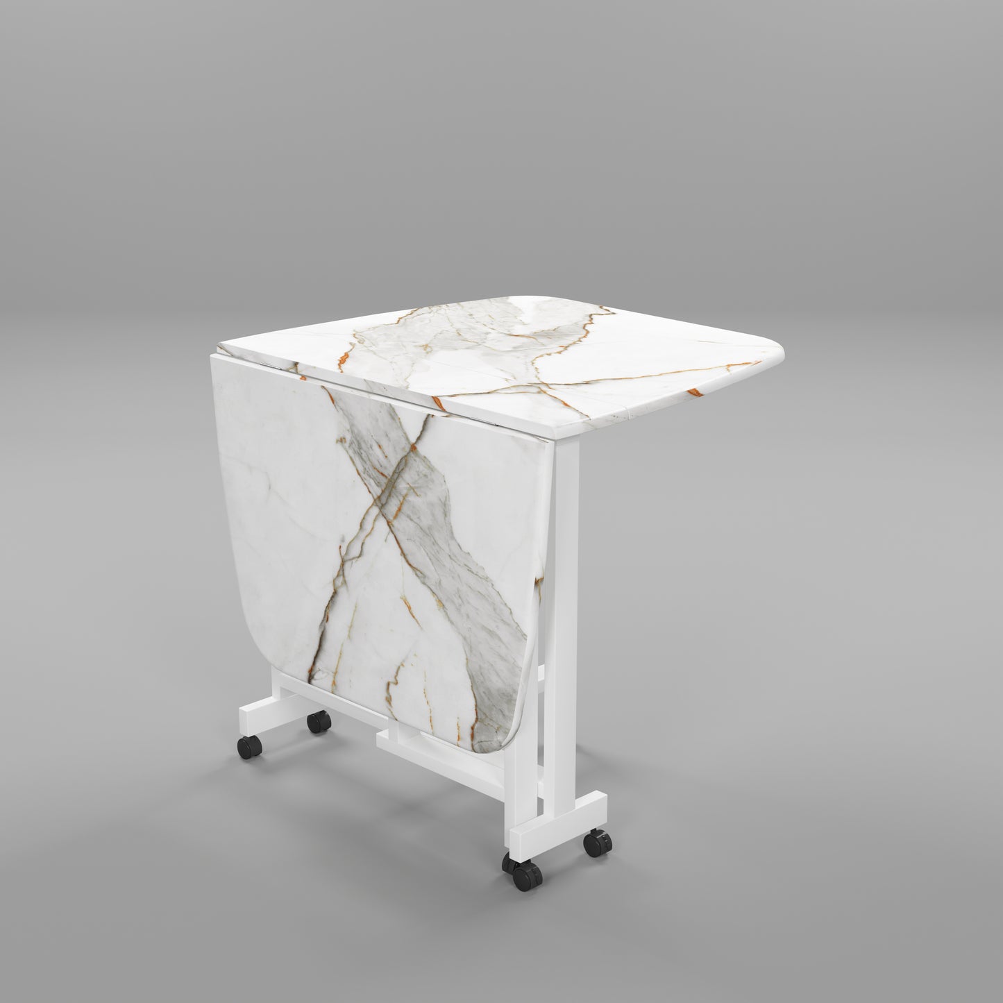 Folding Dining Table( Italian, White with Gold Marble, White Metal Frame)
