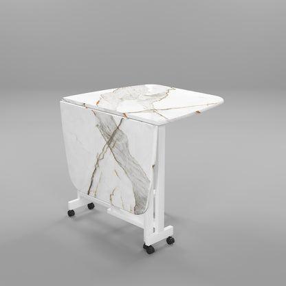 Folding Dining Table( Italian, White with Gold Marble, White Metal Frame)