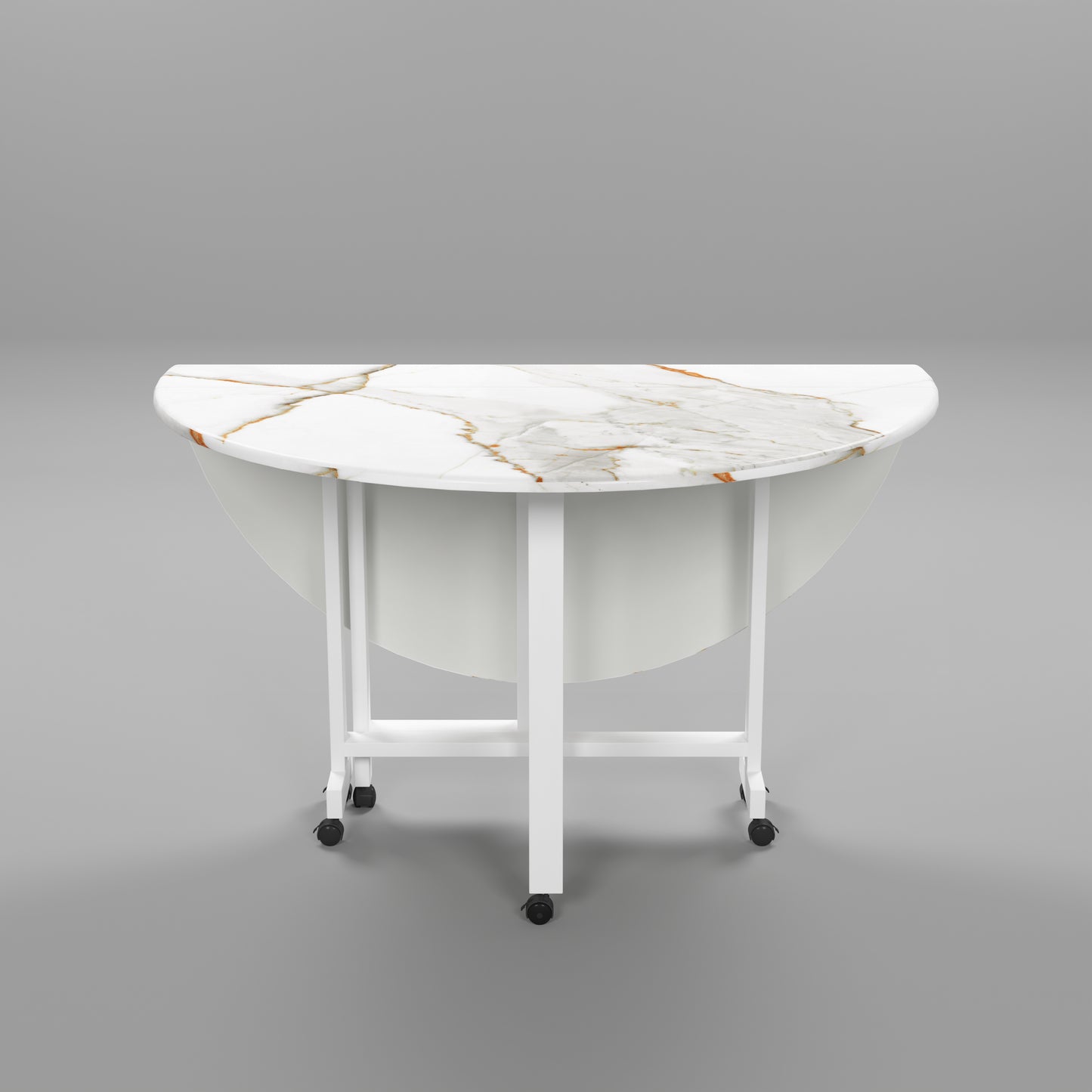 Folding Dining Table( Round, White with Gold Marble, White Metal Frame)