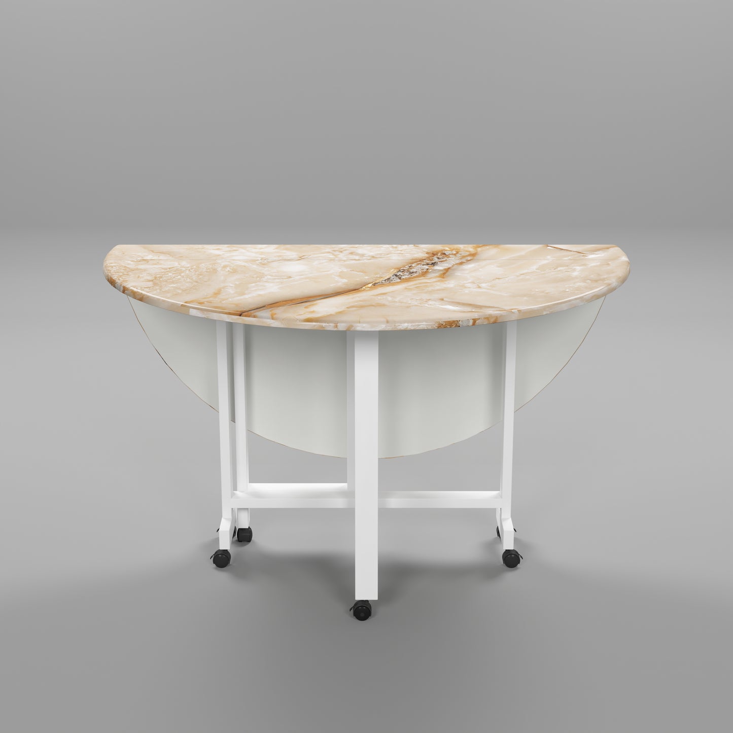 Folding Dining Table( Round, Gold Marble, White Metal Frame)