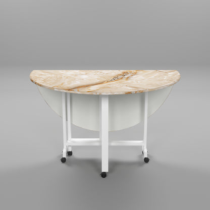 Folding Dining Table( Round, Gold Marble, White Metal Frame)