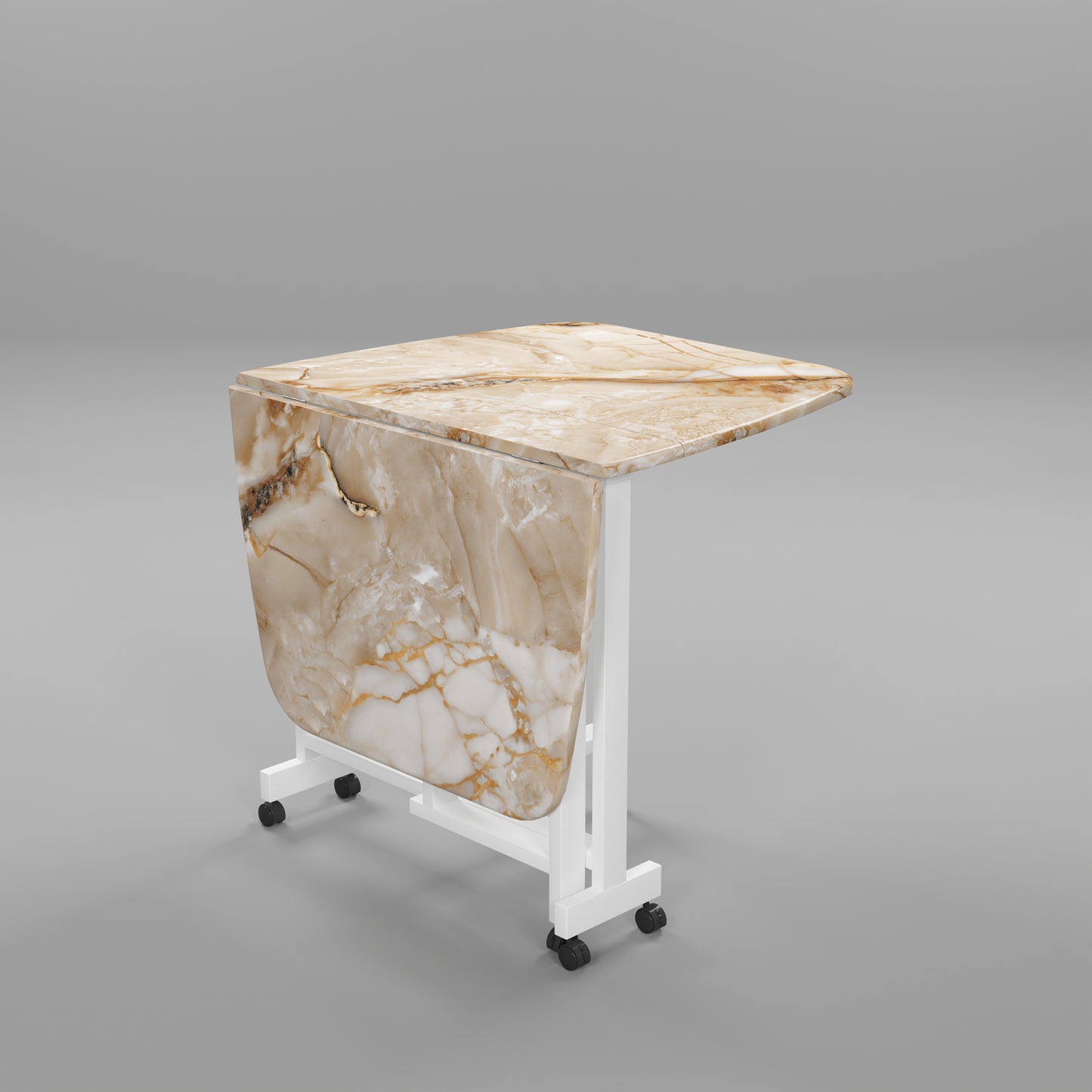 Folding Dining Table( Italian, Gold Marble, White Metal Frame)