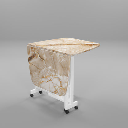 Folding Dining Table( Italian, Gold Marble, White Metal Frame)
