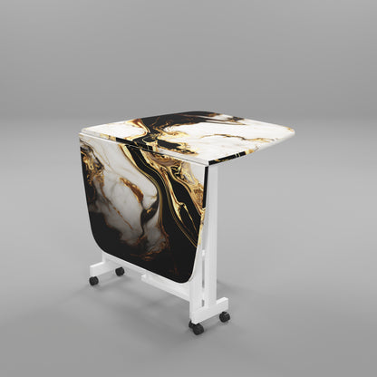 Folding Dining Table( Italian, White and Black with Gold Marble, White Metal Frame)