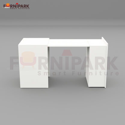 Expandable 2-in-1 Table with Book / File Cabinet (White)
