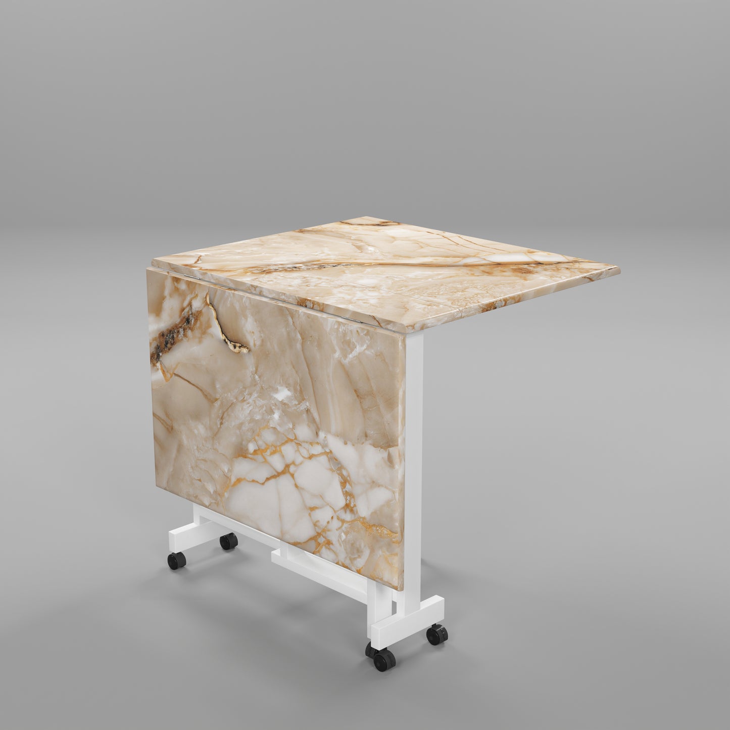 Folding Dining Table(Rectangular, Gold Marble, White Metal Frame)