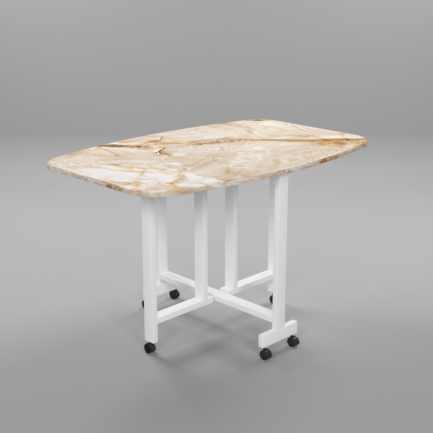 Folding Dining Table( Italian, Gold Marble, White Metal Frame)