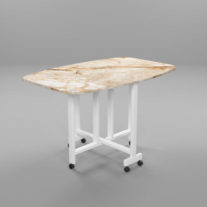Folding Dining Table( Italian, Gold Marble, White Metal Frame)