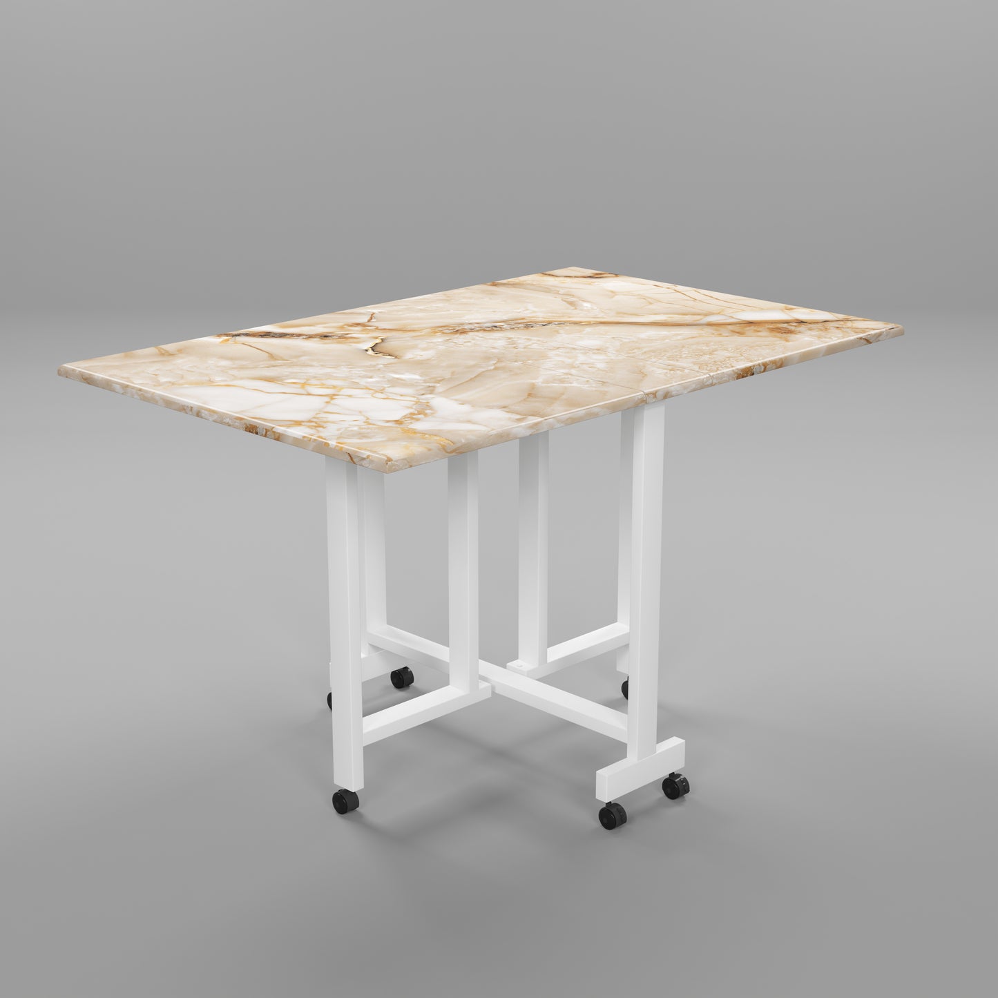 Folding Dining Table(Rectangular, Gold Marble, White Metal Frame)