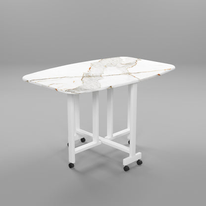 Folding Dining Table( Italian, White with Gold Marble, White Metal Frame)