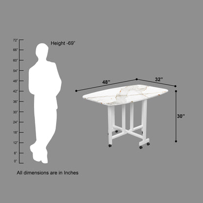Folding Dining Table( Italian, White with Gold Marble, White Metal Frame)
