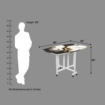 Folding Dining Table( Italian, White and Black with Gold Marble, White Metal Frame)