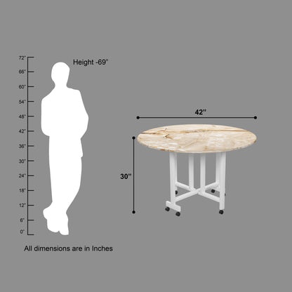 Folding Dining Table( Round, Gold Marble, White Metal Frame)