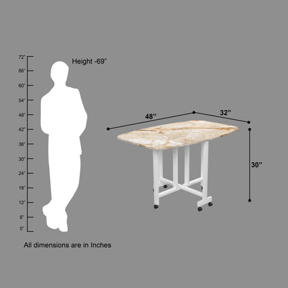 Folding Dining Table( Italian, Gold Marble, White Metal Frame)